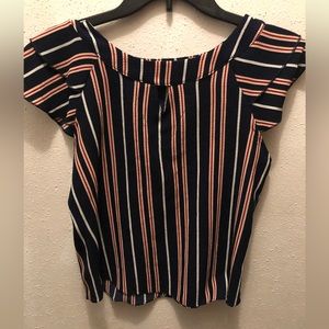Stripes pink white and red. Navy blue blouse